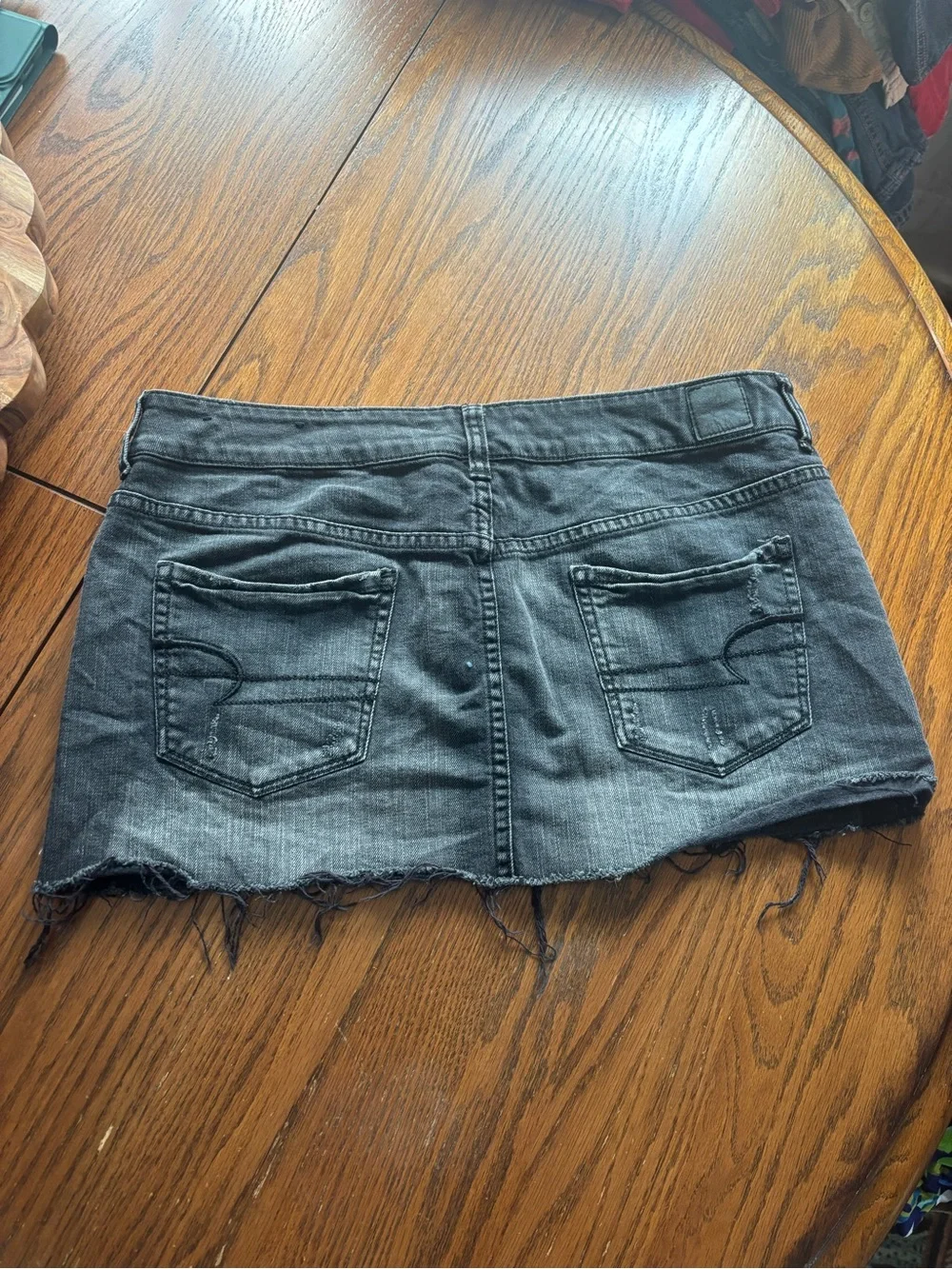 Y2K American Eagle low rise denim micro mini skirt black stretch size 8